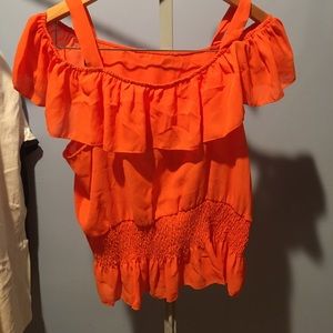 Orange silk sleeveless tops